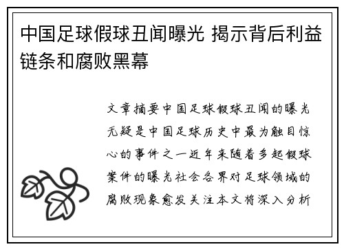 中国足球假球丑闻曝光 揭示背后利益链条和腐败黑幕